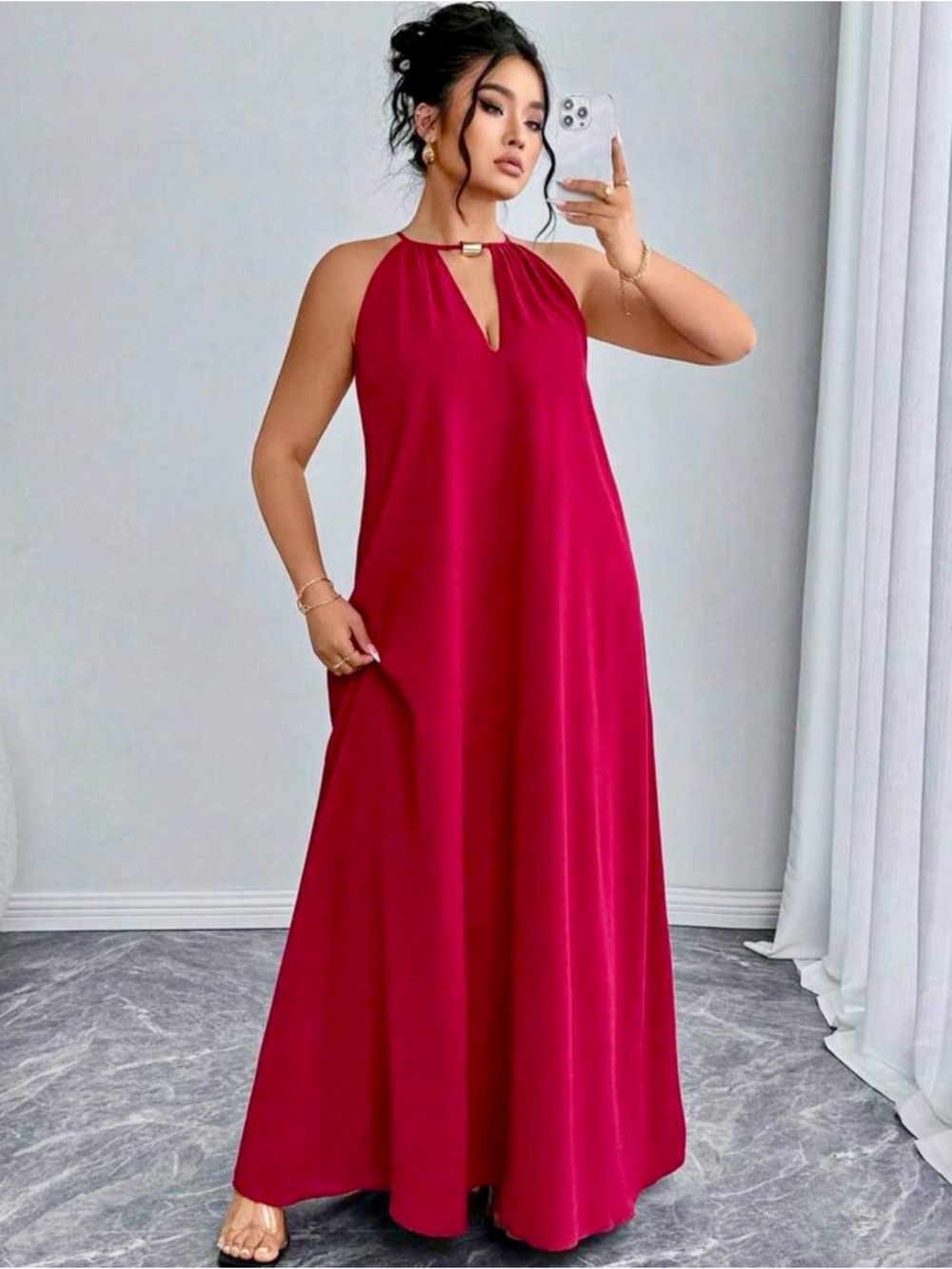 Sleeveless Keyhole Maxi Dress in Vibrant Red